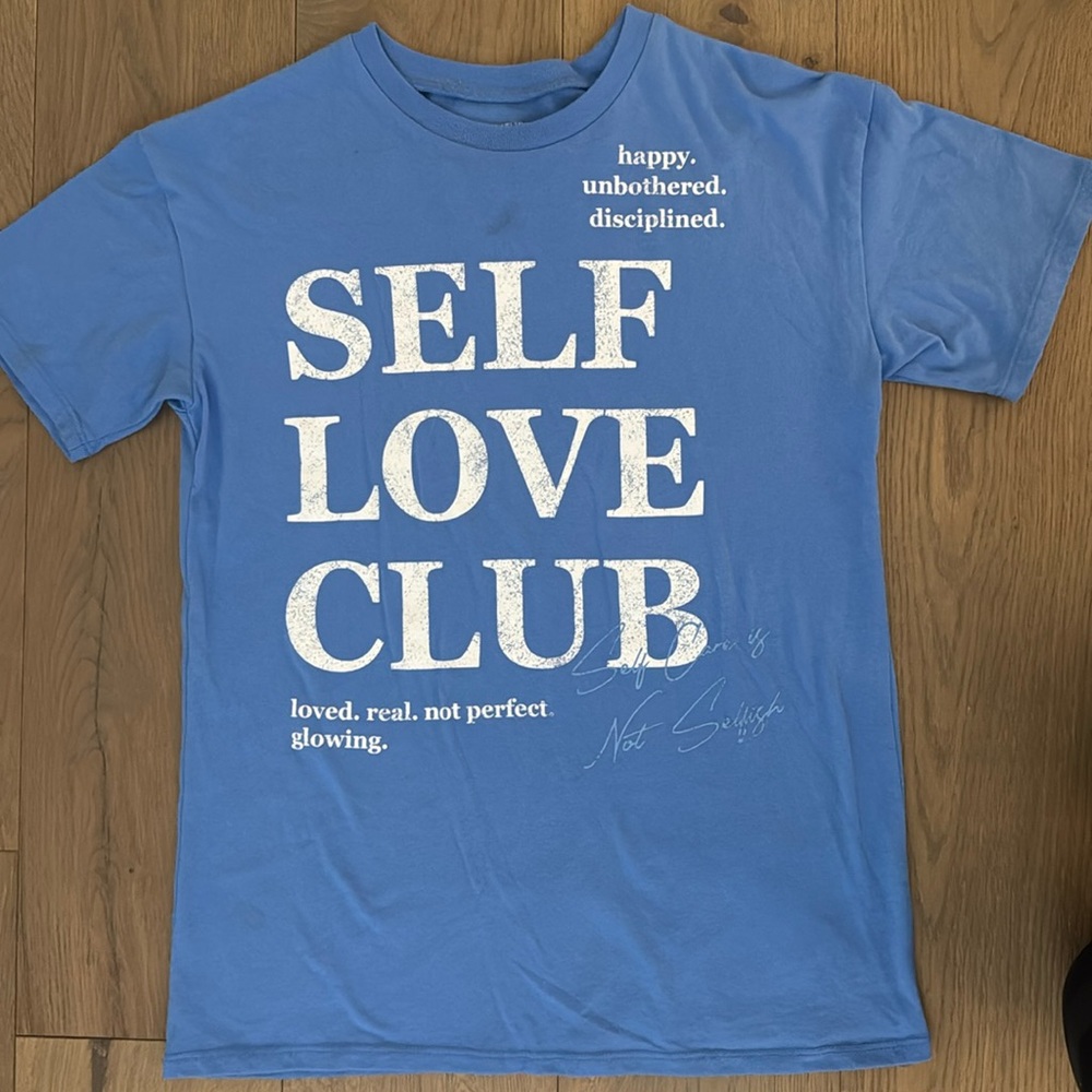 self love club blue tee shirt size small